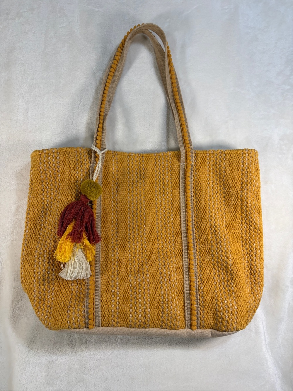 Source Unknown Mustard‎ Woven Tote with Multicolor Tassel